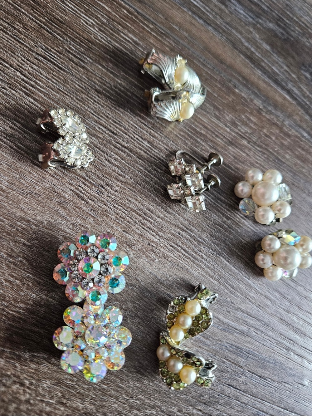 Vintage 1950s/1960s Costume Earring Estate Lot - 6 Pairs Clip-On & Screw-Back